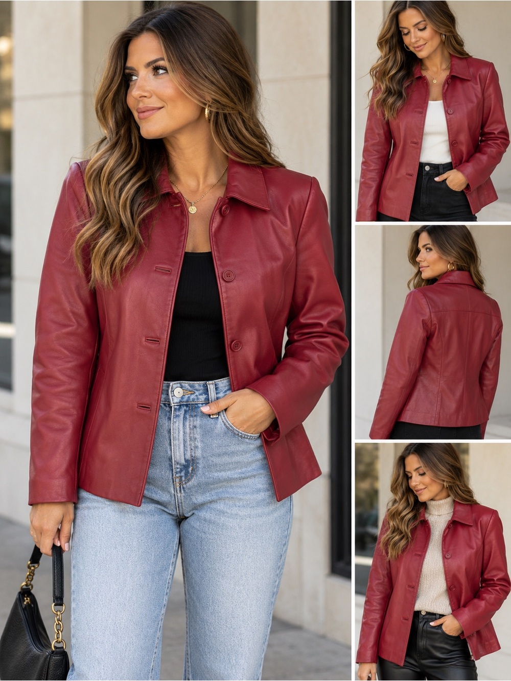 Alfani Vintage Red 100% Genuine Leather Button Tailored Jacket Quiet Luxury. L